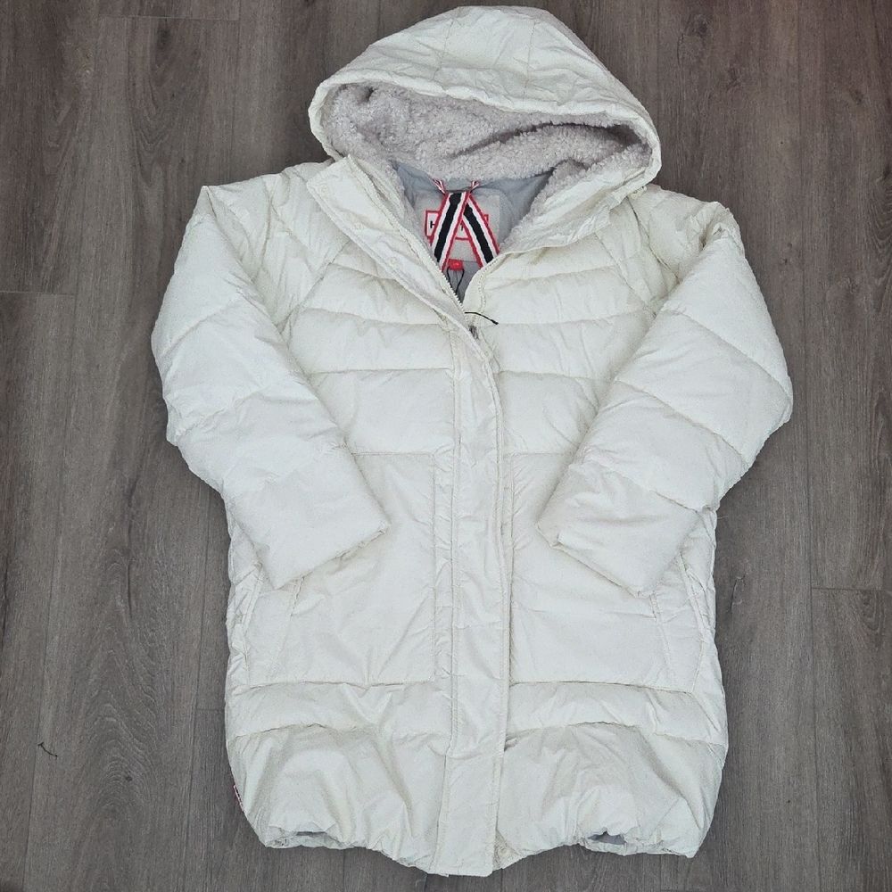 Hunter Almond Color Water Repellant Sherpa Hood Lined Puffer Womens Coat Size L